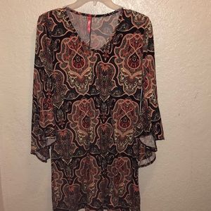 Bell sleeve orange and black designed dress